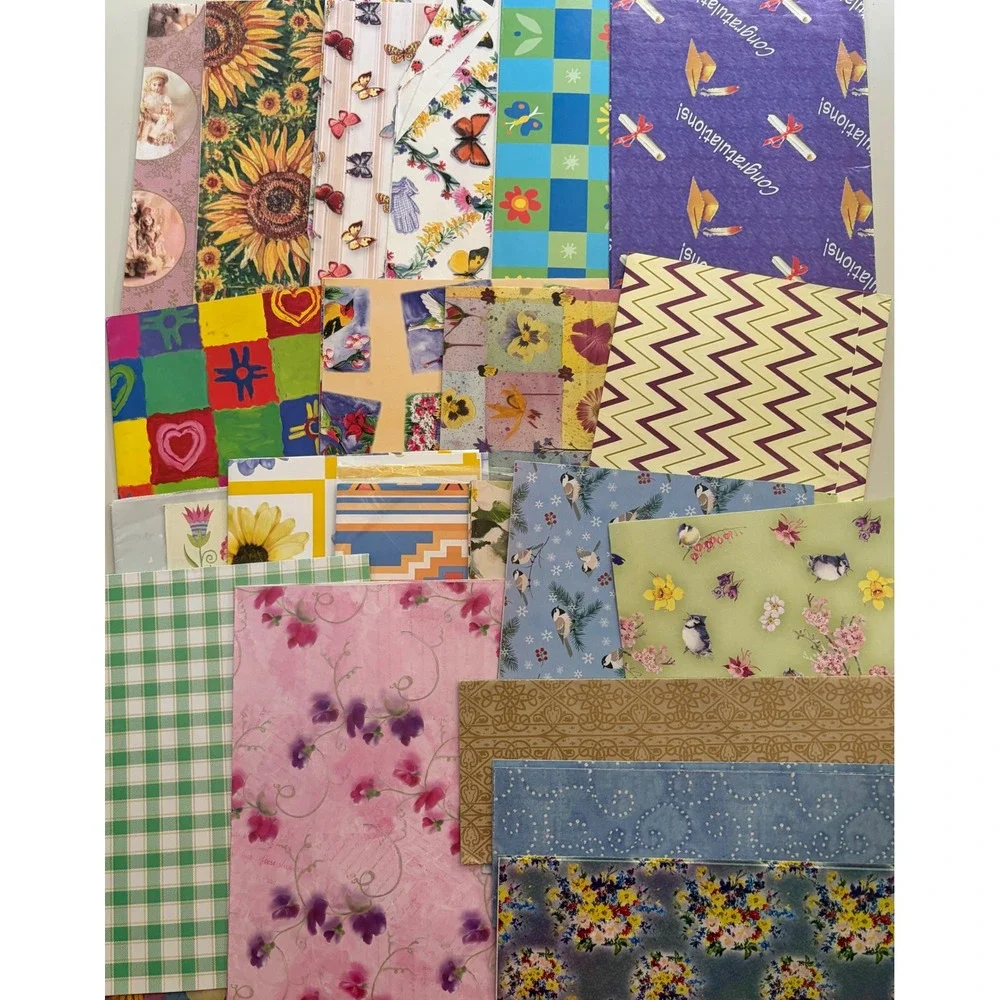 VTG 90s Y2K Gift Wrapping Paper Lot Floral Birds Butterfly Craft Junk Journal